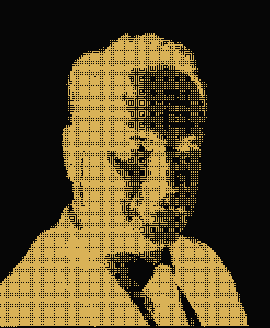 Retrato de político em estilo halftone dourado